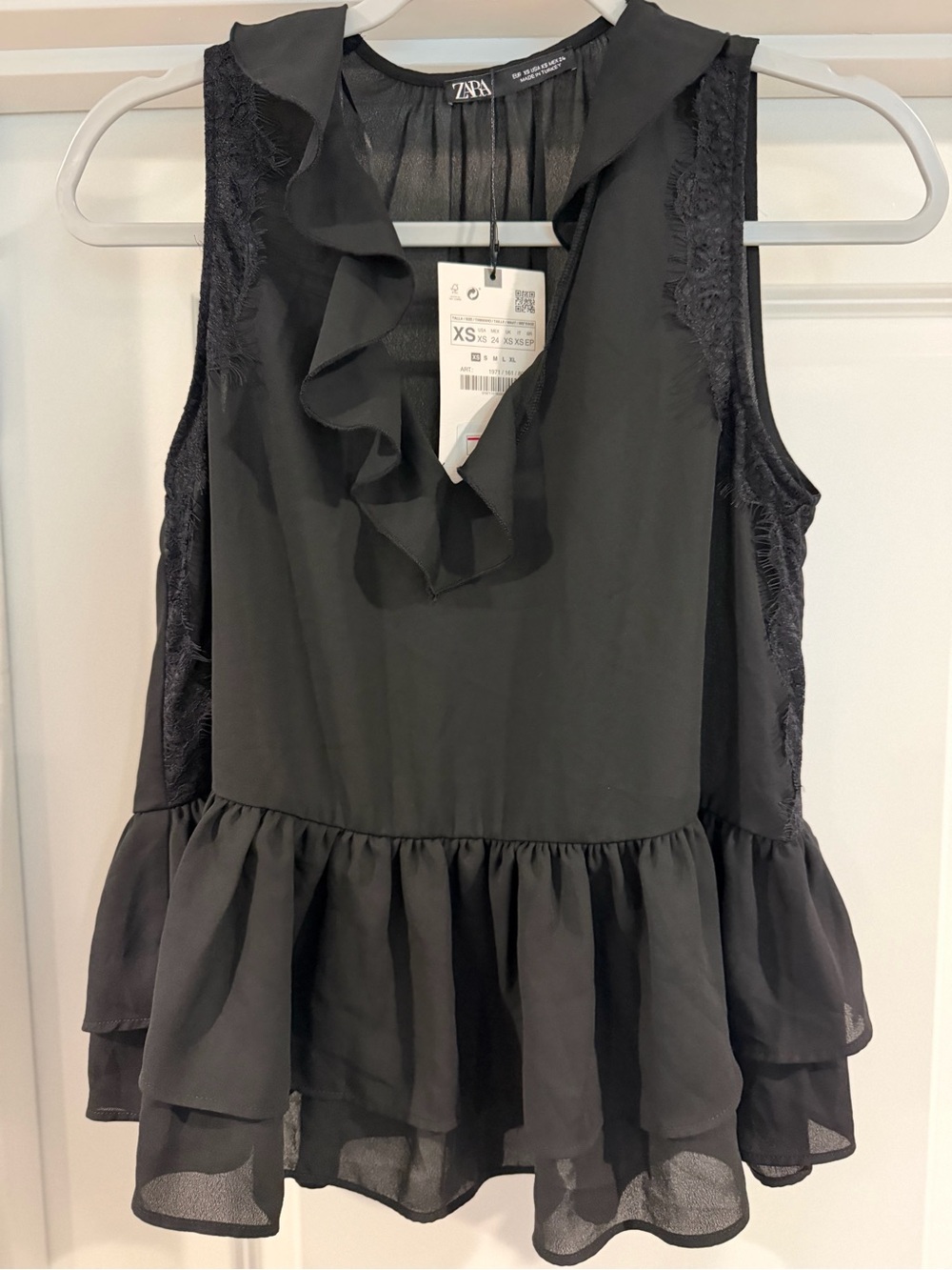 Zara Black Ruffle Peplum Sleeveless Top